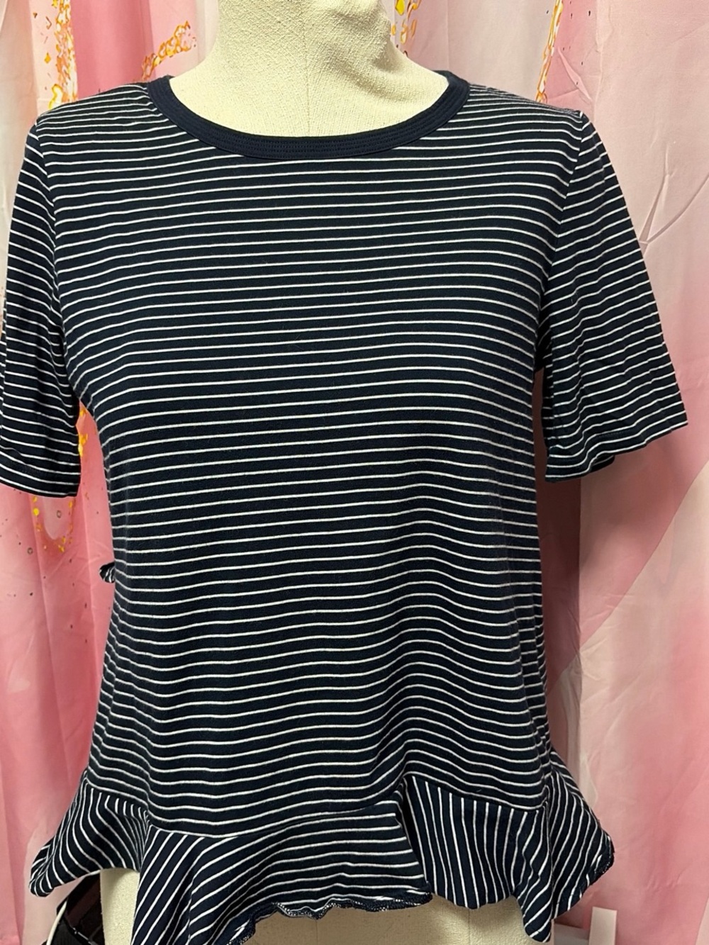 Banana Republic Striped Navy and White Ruffle Hem Women's Top